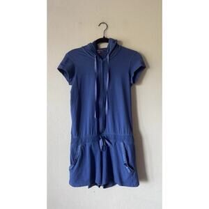 Princesse Tam Tam Romper Women’s Size XXS Blue Hooded 2” Inseam Bow‎ Pockets